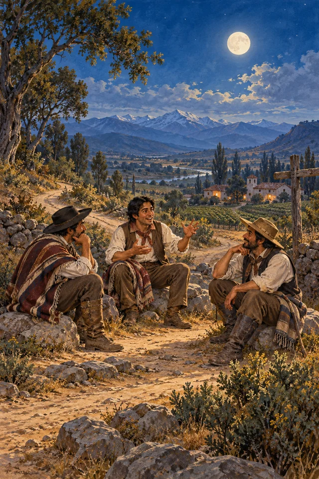 Tres hermanos se reúnen en el campo y escuchan la historia del menor.
