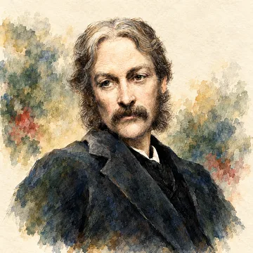 Retrato ilustrado de Andrew Lang con bigote, patillas y chaqueta oscura.